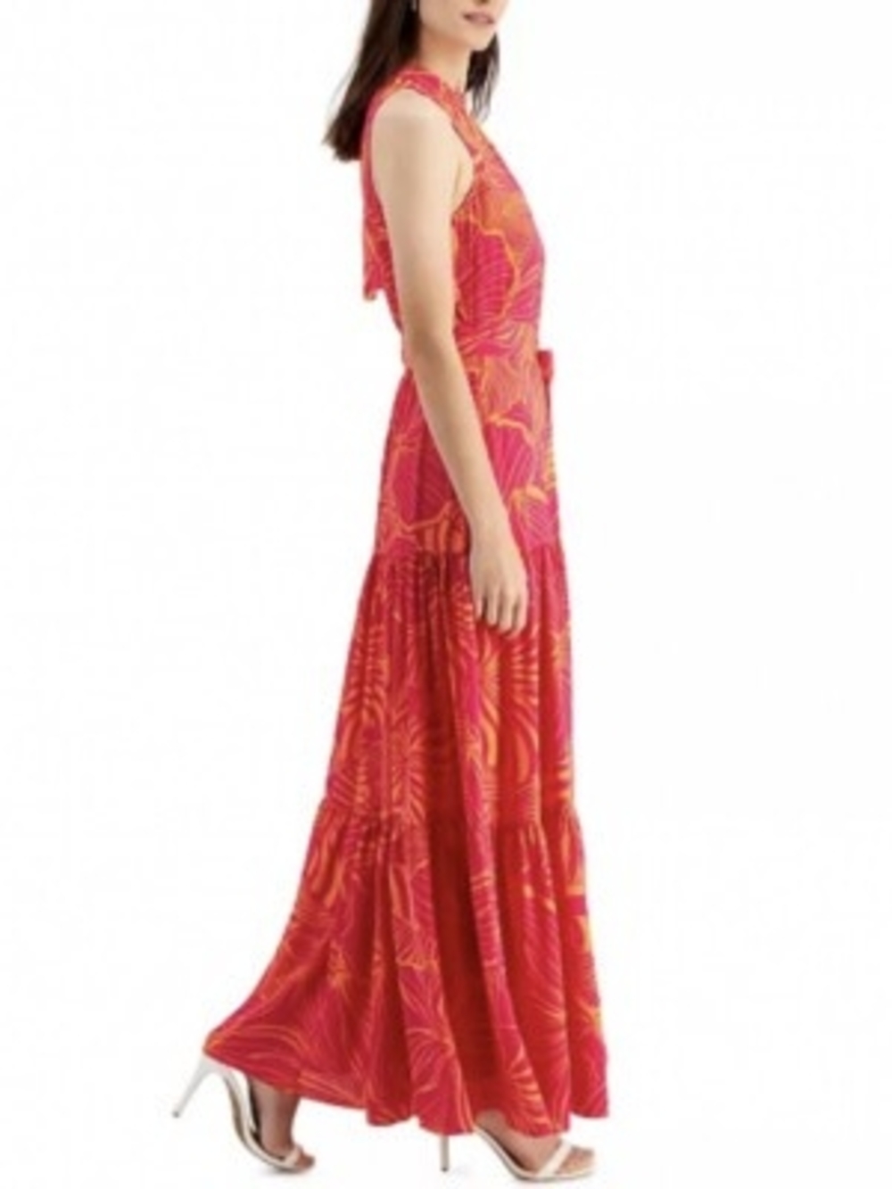 Anne Klein Sleeveless Pink & Orange Floral Maxi Dress NWT